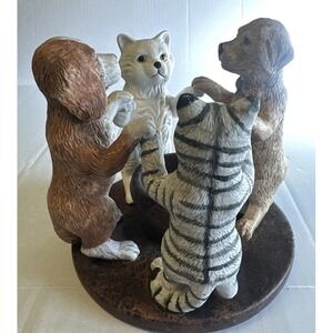 Ceramic Circle of Friends Candle Holder Cats and Dogs Penco- Holding hands